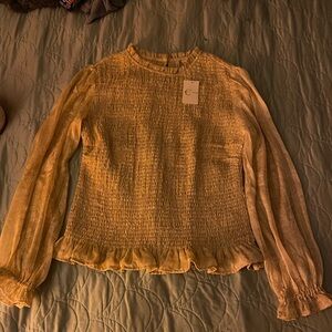 Chic Ruffled Smocked Blouse in Tan